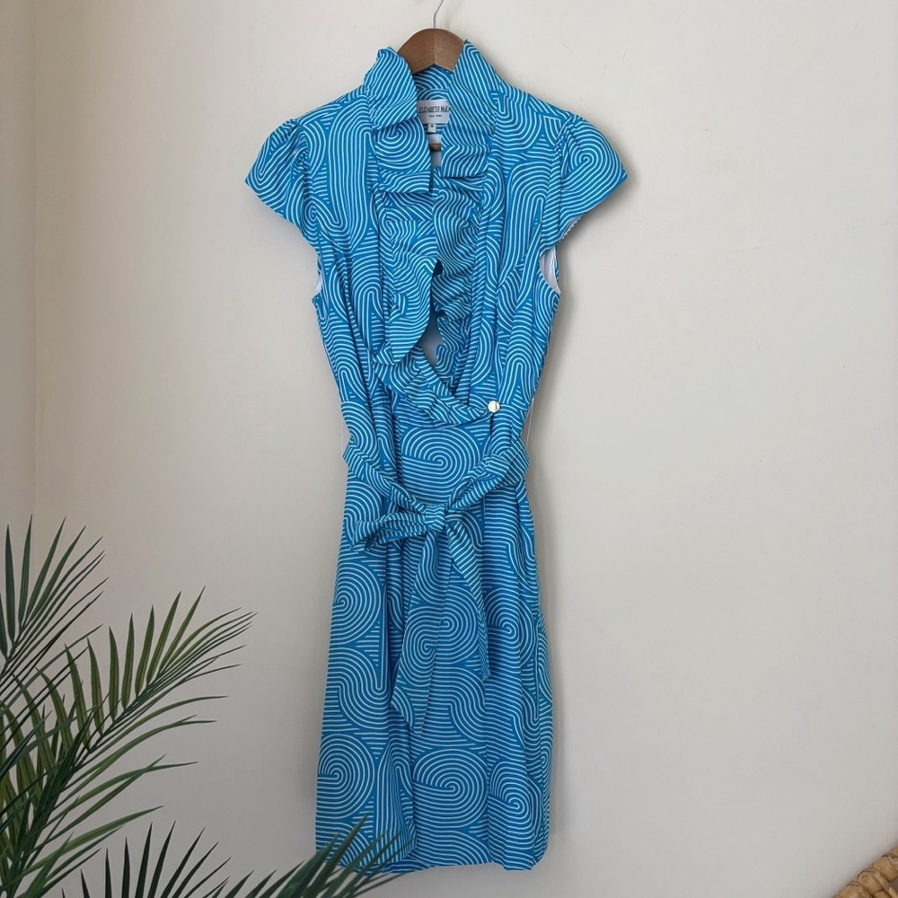 Elizabeth McKay Blue Swirl Scotland Wrap Dress Sz 8
